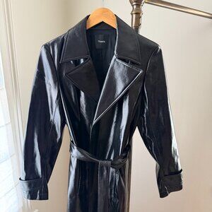 NWT Theory Oaklane Short Faux Patent Leather Trench Coat Black Large
